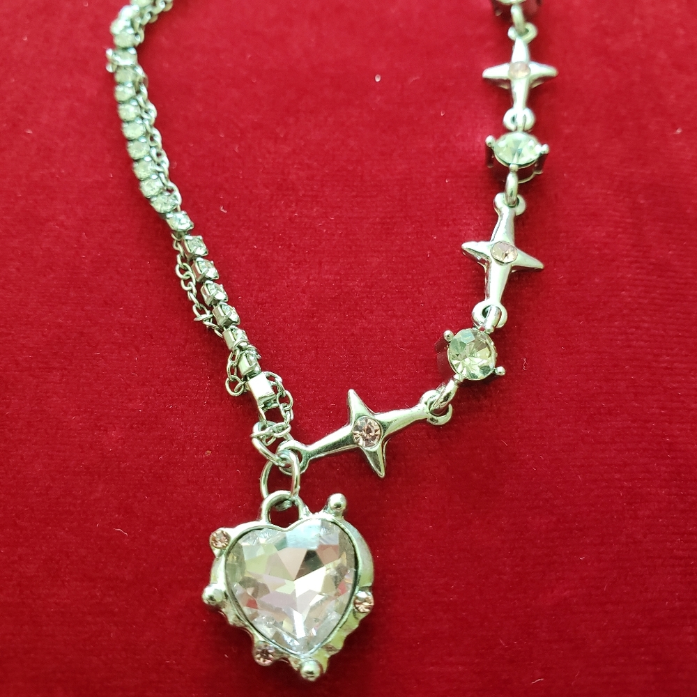 Punk Fashion Beautiful Pink Crystal Heart Shape Ladies Pendant Necklace - Picture 7 of 8